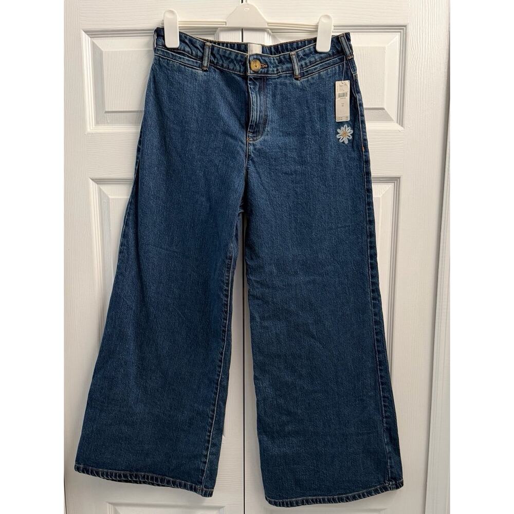 Anthropologie Maeve Wide Leg Embroidered Strawberry Jeans NWT 31 - Picture 3 of 5